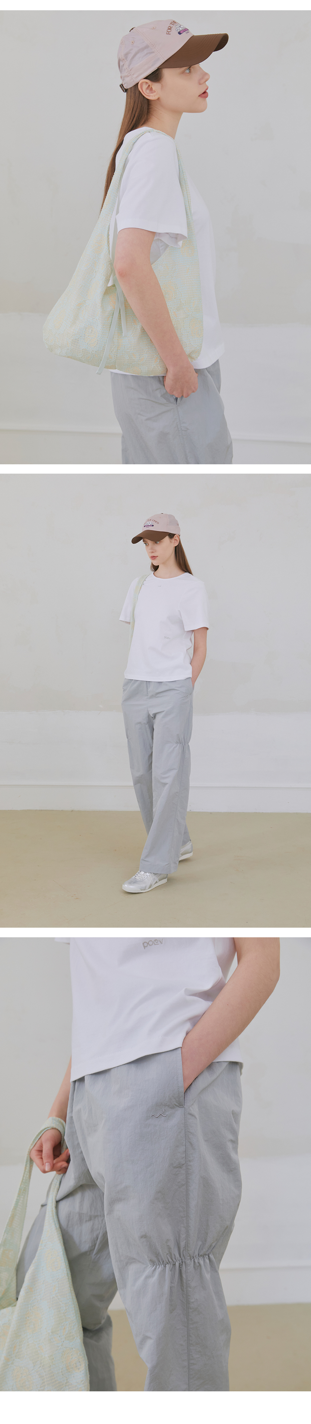 MUSINSA | POEV Shirring Nylon Straight Pants - Grey